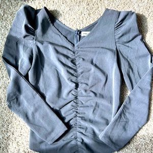 Pixie Market Vie Grey Puffy Sleeve Ruched Shirt - Like New